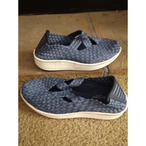 Bonavi Womens Navy Blue Woven Slip On Sneakers Platform Walking Shoes Size 8